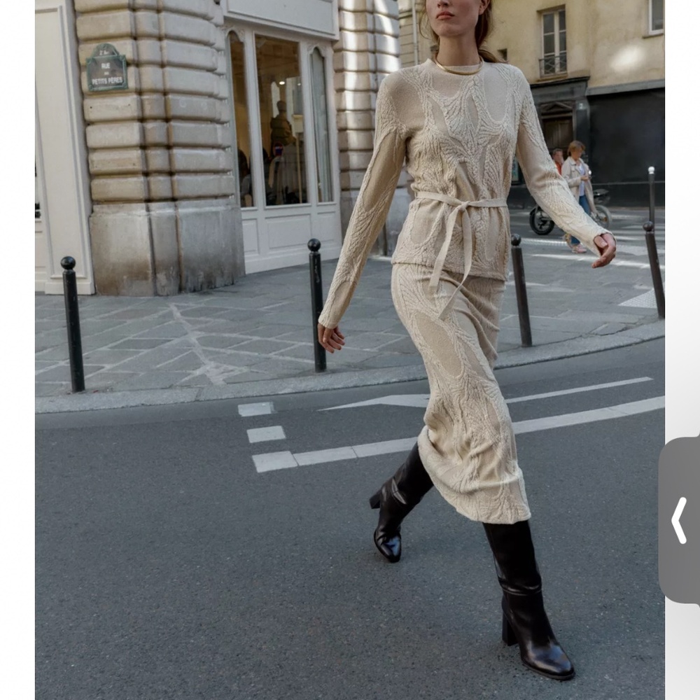 Zara jacquard white skirt and top set